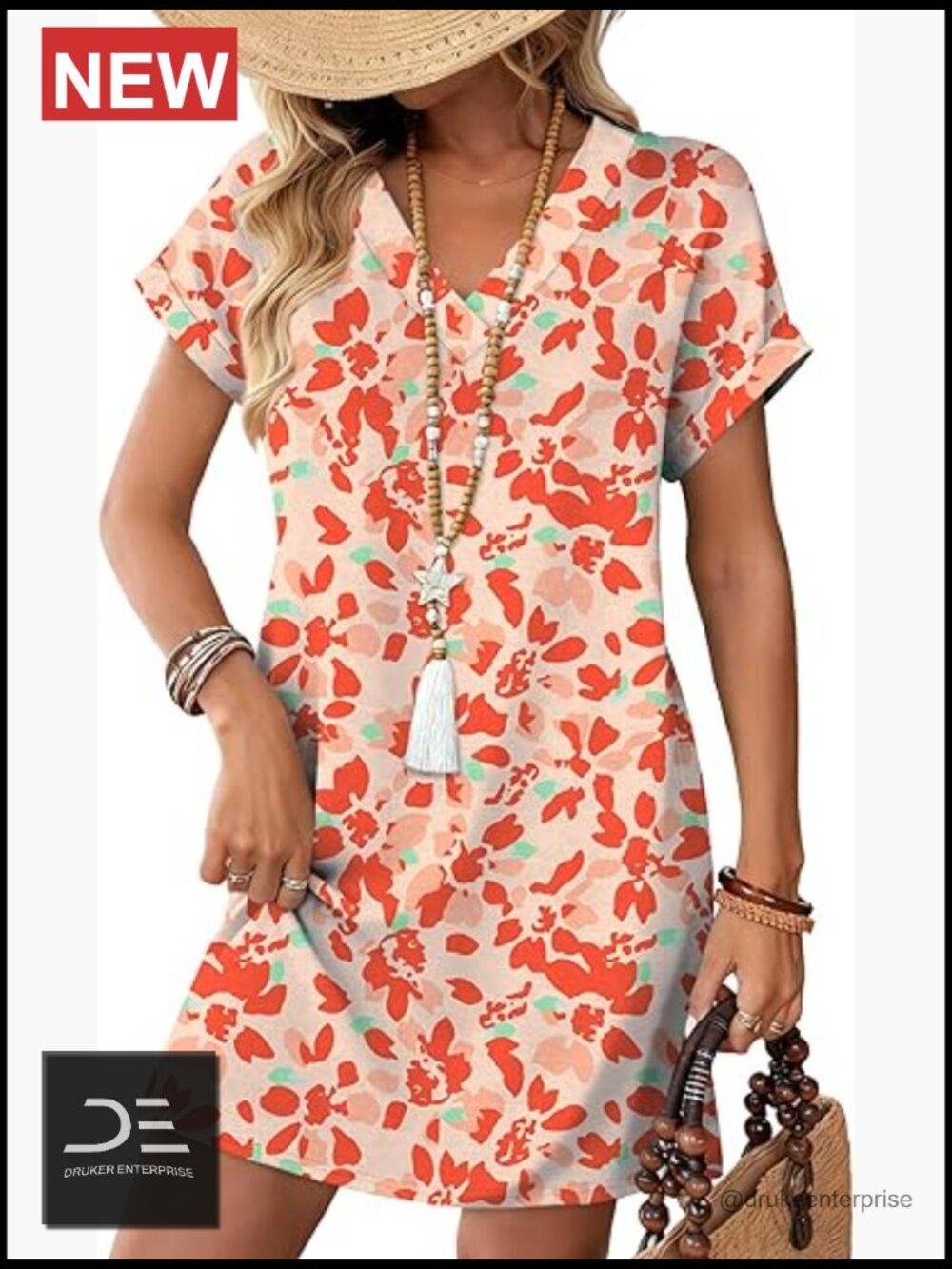 Women's Casual Tshirt Dress Midi Beach Vacation Clothes with Pockets